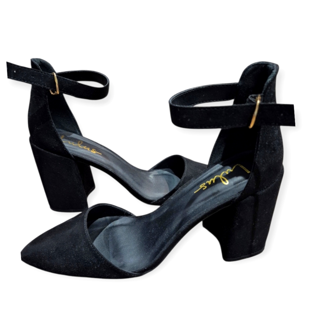 Black Ankle Strap Block Heels